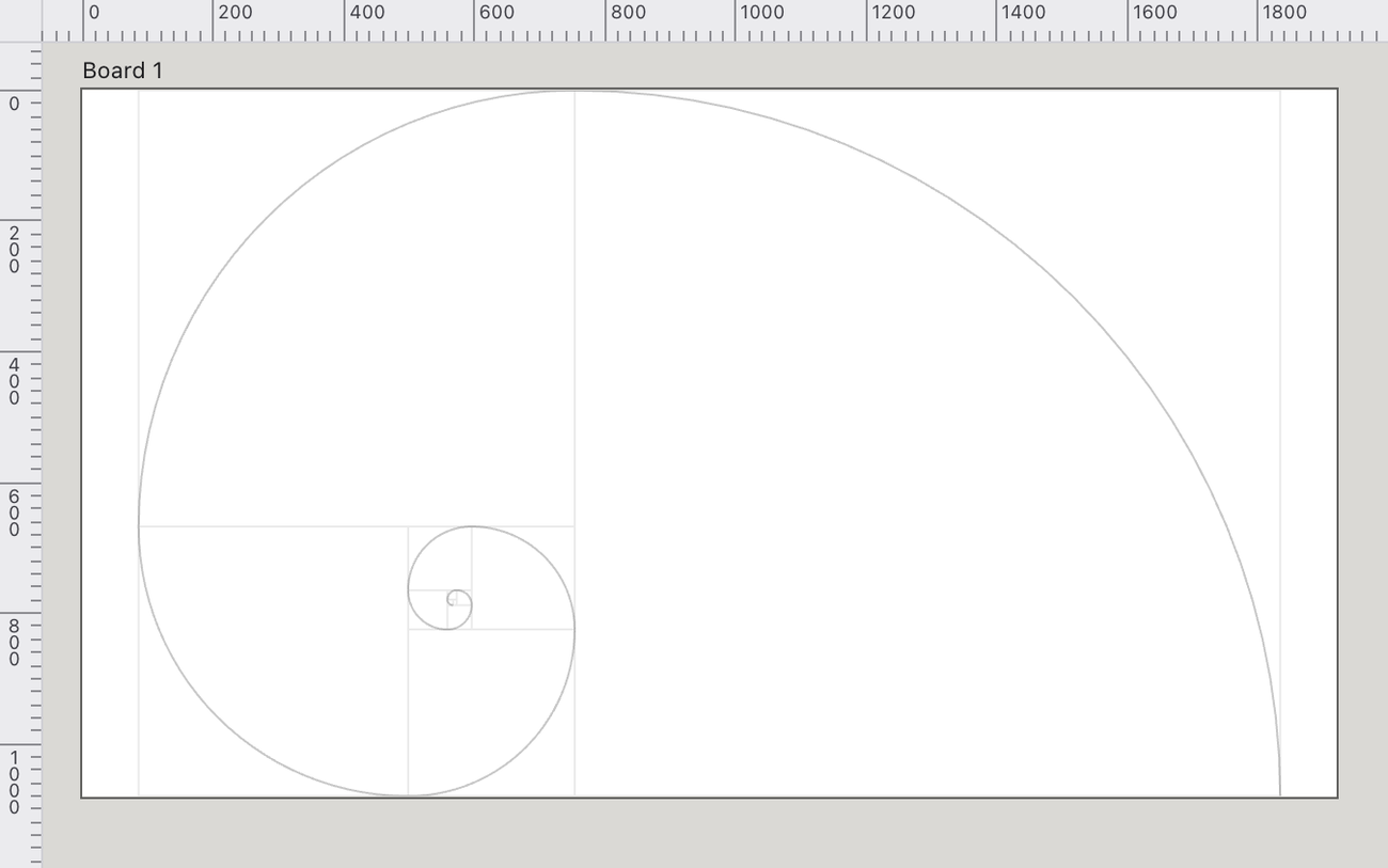 A golden-ratio grid: the board divided in golden proportion with the quarter-circle arcs that trace the golden spiral.