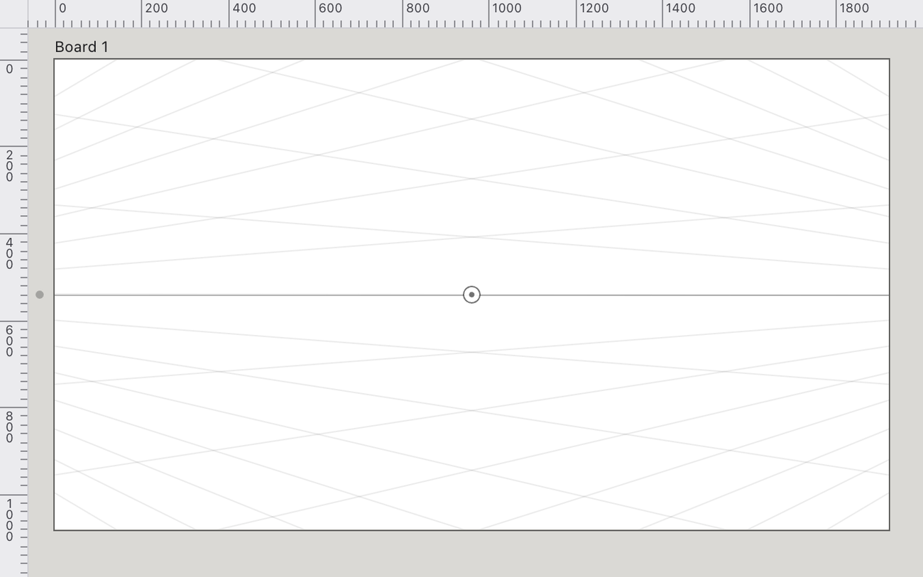 A two-point perspective grid, its guides converging to a vanishing point on each side of the horizon.