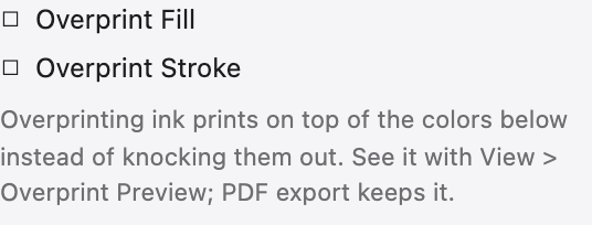 The Attributes panel with overprint and fill-rule options.