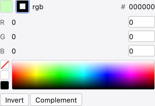 The Colour panel with fill and stroke chips, RGB fields, a hex value and a colour spectrum.
