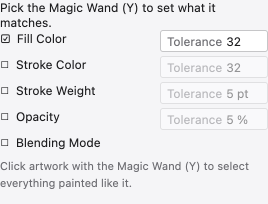 The Auto-Select panel with tolerance settings for fill, stroke and opacity.