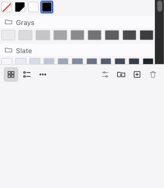 The Swatches panel with none, black and white swatches and colour groups for Grays and Slate.