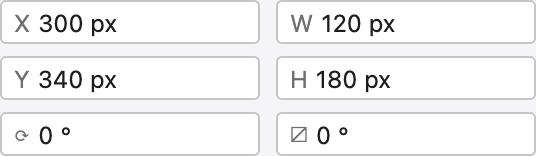 The Transform panel with X, Y, width, height, rotation and shear fields.